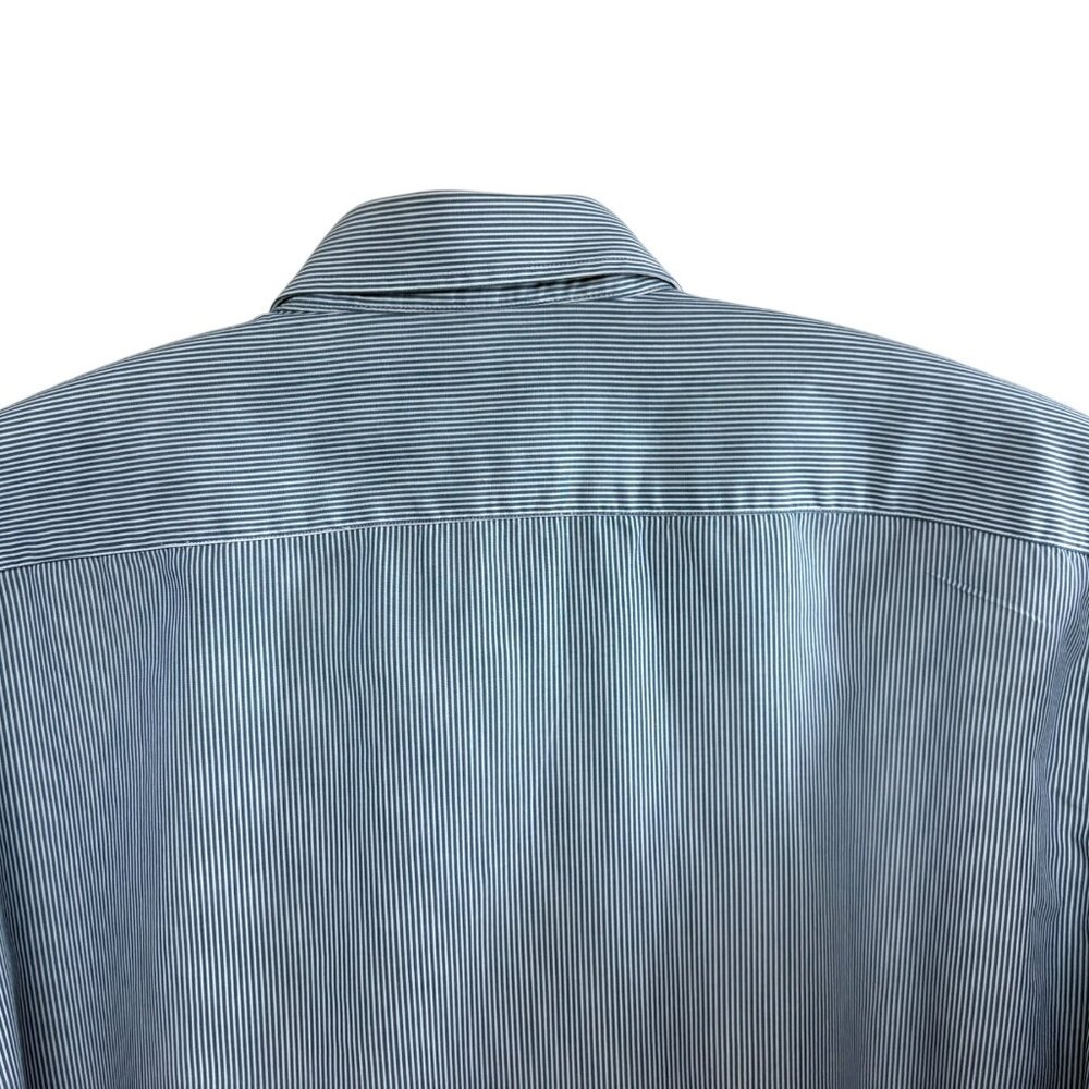 Thomas Dean Blue White Thin Stripe Pima Cotton Flip‎ Cuff LS Shirt - Picture 8 of 9